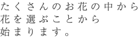 たくさんのお花の中から 花を選ぶことから 始まります。